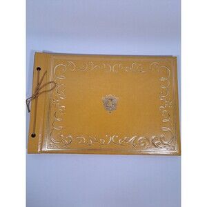 VTG Photo Scrapbook Black Page 16” Blank Yellow Embossed Gold Album Book Journal